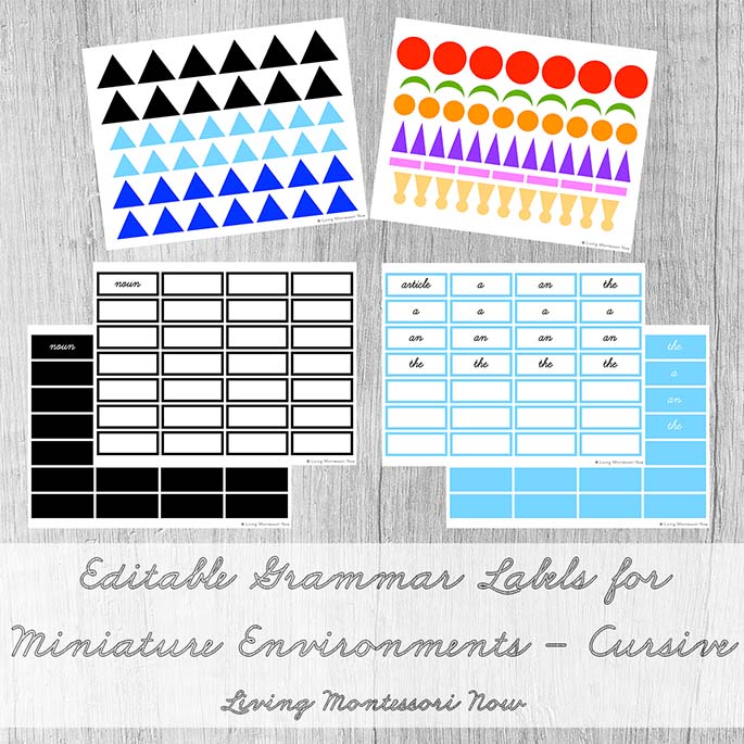 Editable Montessori Grammar Labels for Miniature Environments {Cursive Version}