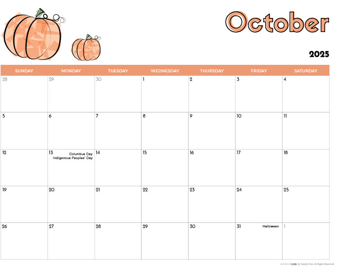 October 2025 Calendar from iMom