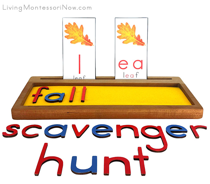 Sand Writing Tray for a Fall Scavenger Hunt Theme Sand Writing Tray for a Fall Scavenger Hunt Theme