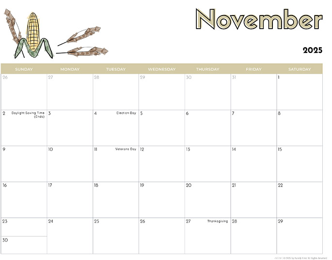 November 2025 Calendar from iMom