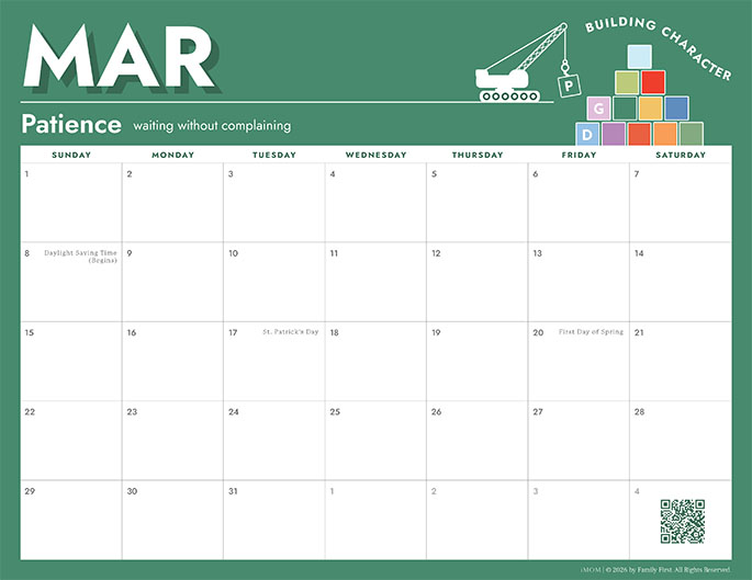 March 2026 Calendar from iMom March 2026 Calendar from iMom