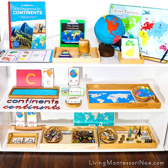 Montessori Shelves with Continents-Themed Activities Montessori Shelves with Continents-Themed Activities